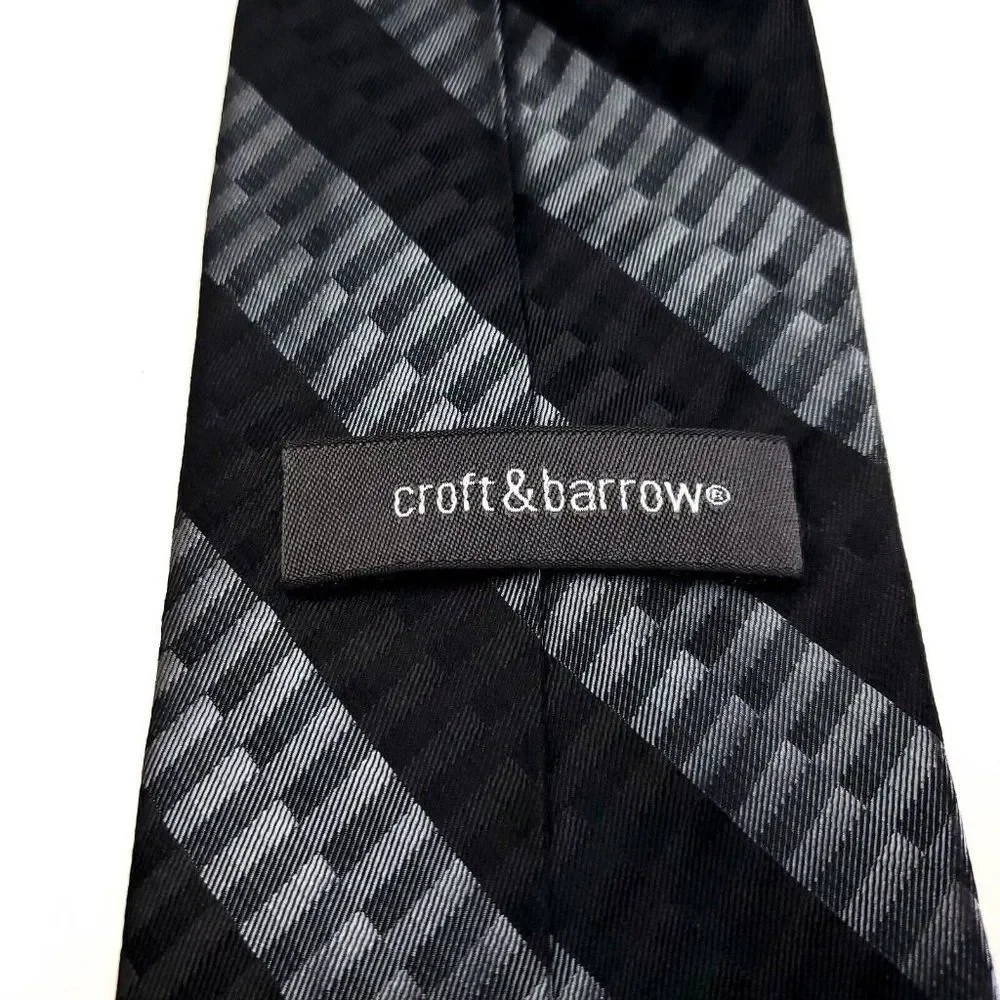 Croft & Barrow Black Gray Striped‎ Geometric Silk Tie